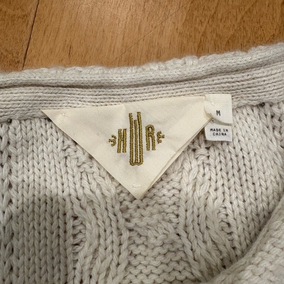 Anthropologie Monogram Looped Epaulet top short sleeve Sweater Ivory M - Picture 4 of 6